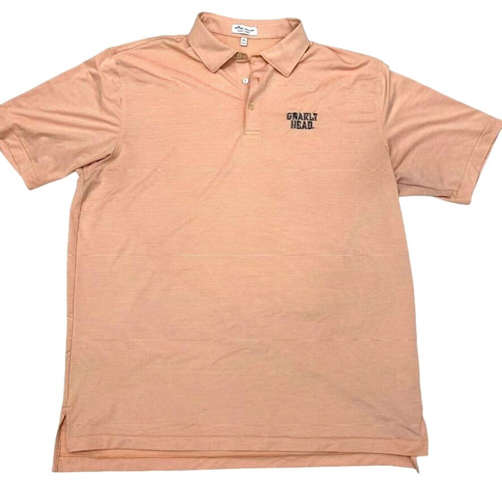 Peter Millar Summer Comfort Mens XL Orange Stripe Polo Gnarly Head Golf Shirt